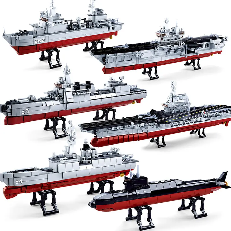 Navy Battle Ship Aircrafted Carrier Compatible Legoed Ruiser Military Submarine Naval Destroyer Warship Model Building Block Toy 1