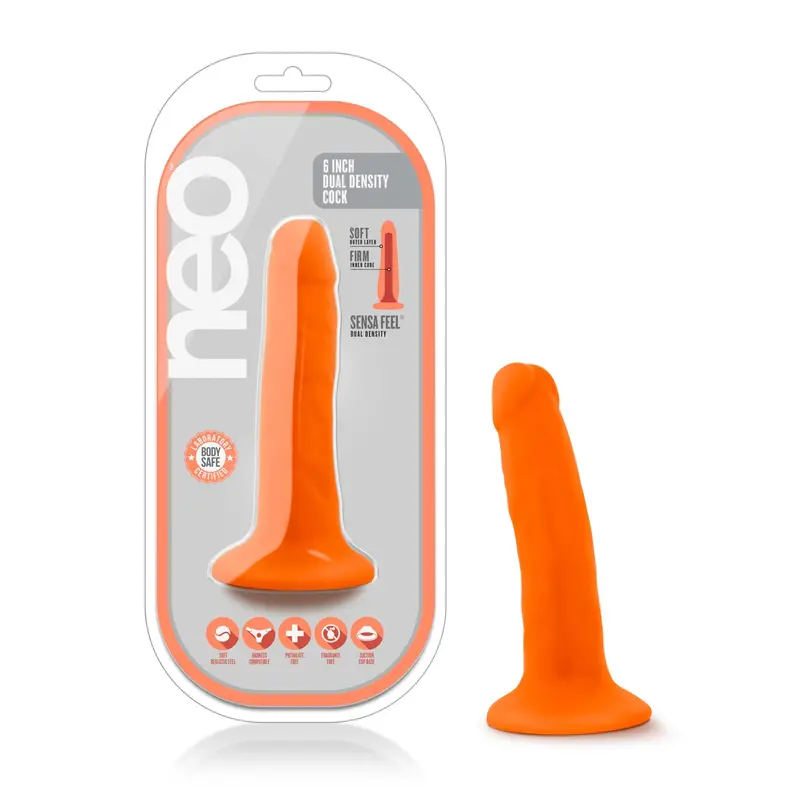 Neo Dual Density Cock Neon 6 Inch Orange. 1