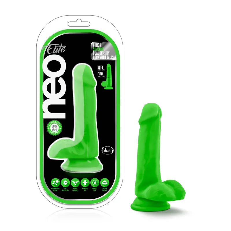 Neon Pink Elite Dual Density 6 Inch Cock With Balls. 1