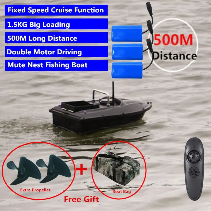 New Function Fixed Speed Cruise Remote Control Fishing Finder Boat 1.5Kg 500M Dual Night Light Lure Fishing Smart Rc Bait Boat 1