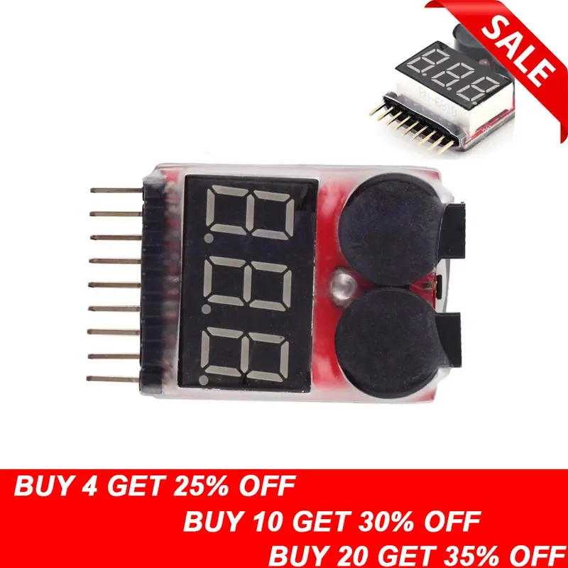 New Lipo Battery Voltage Indicator Volt Meter Monitor Buzzer Alarm 1-6S 3.7V-22.2V 3.7V 7.4V 11.1V 14.8V 18.5V 22.2V 1