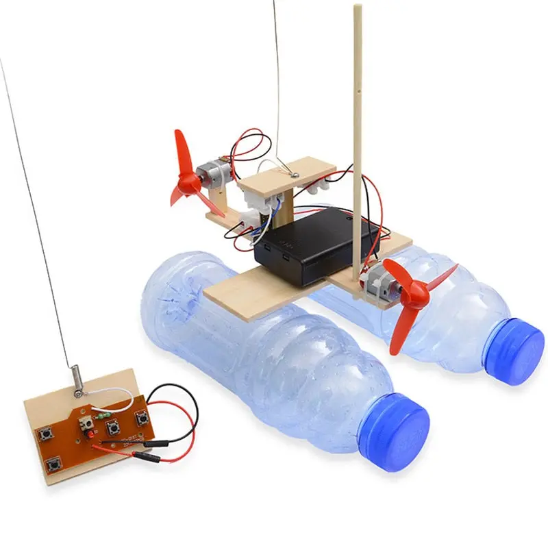 New Wooden Rc Boat Kids Toys Assembly Remote Control Boat Toys Battery Powered Educational Toy Scientific Experiment Model Kits 1