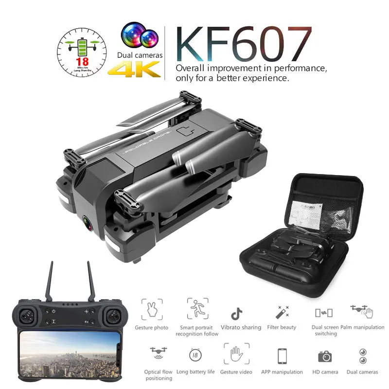Newest Kf607 Quadcopter With Wifi Fpv 1080P 4K Hd Dual Camera Optical Flow Selfie Drone Foldable Mini Dron Vs Sg106 Visuo Xs816 1