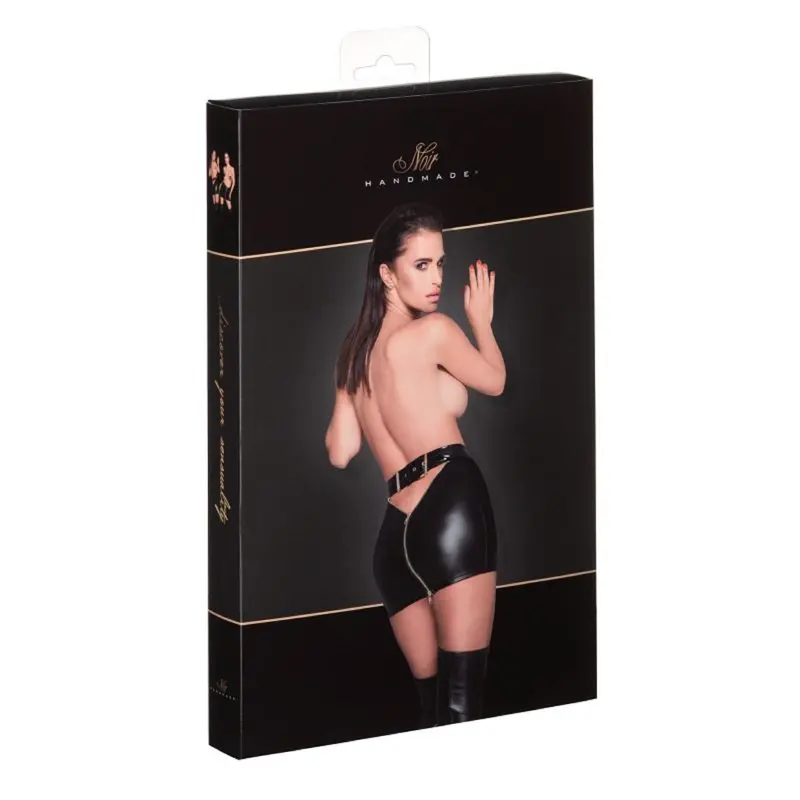 Noir Open Back Mini Skirt W Golden Zippers. 1