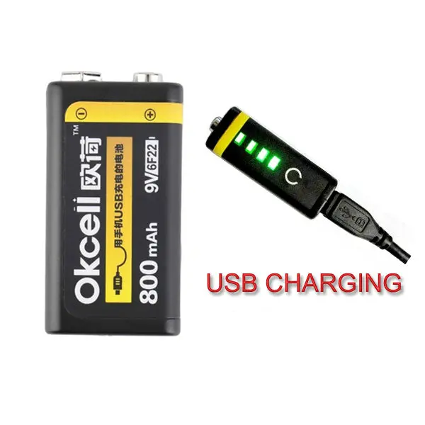 Okcell 9V 800Mah Usb Rechargeable Lipo Battery For Rc Helicopter Model Microphone 1