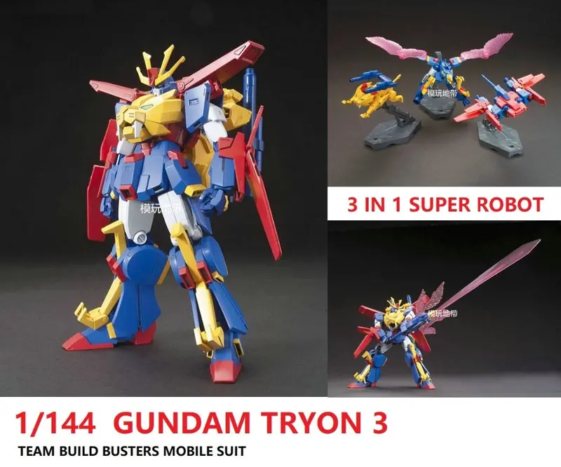 Original Gundam Hg 1/144 Model Gundam Tryon 3 Transformation Robot Freedom Unchained Mobile Suit Kids Toys With Holder 1