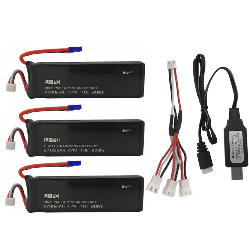 Original Hubsan H501s Battery 7.4V 2700Mah 10C For H501s H501c X4 Rc Quadcopter Battery With 1 In 3 Cable And Usb Charger Set 1