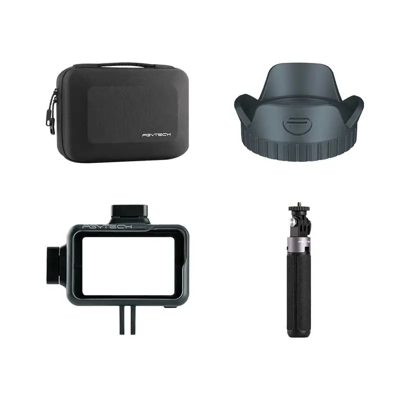 Pgytech Action Camera Vlog Set Extension Pole Tripod Mini Carrying Case Camera Cage Lens Hood For Dji Osmo Action Fpv Camera 1
