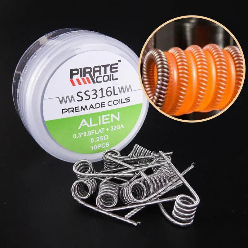 Pirate Coil 10Pcs Ss316l Wire Heating Wire For Rda Rba Rebuildable Diy Atomizer Coil Alien 0.25 Ohm (0.3*0.8Flat+32Ga) 1