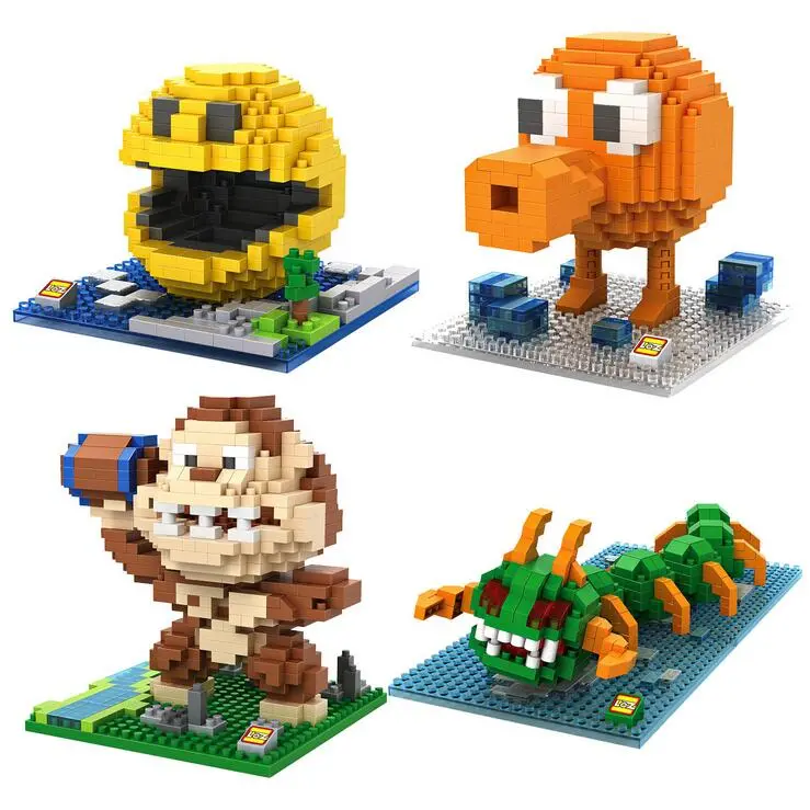 Pixels Pacman Micro Blocks Model Diy Assemble Action Cartoonfigure Donkey Kong Qbert Building Kit Toy Boy Gift Cartoon 9617-9620 1