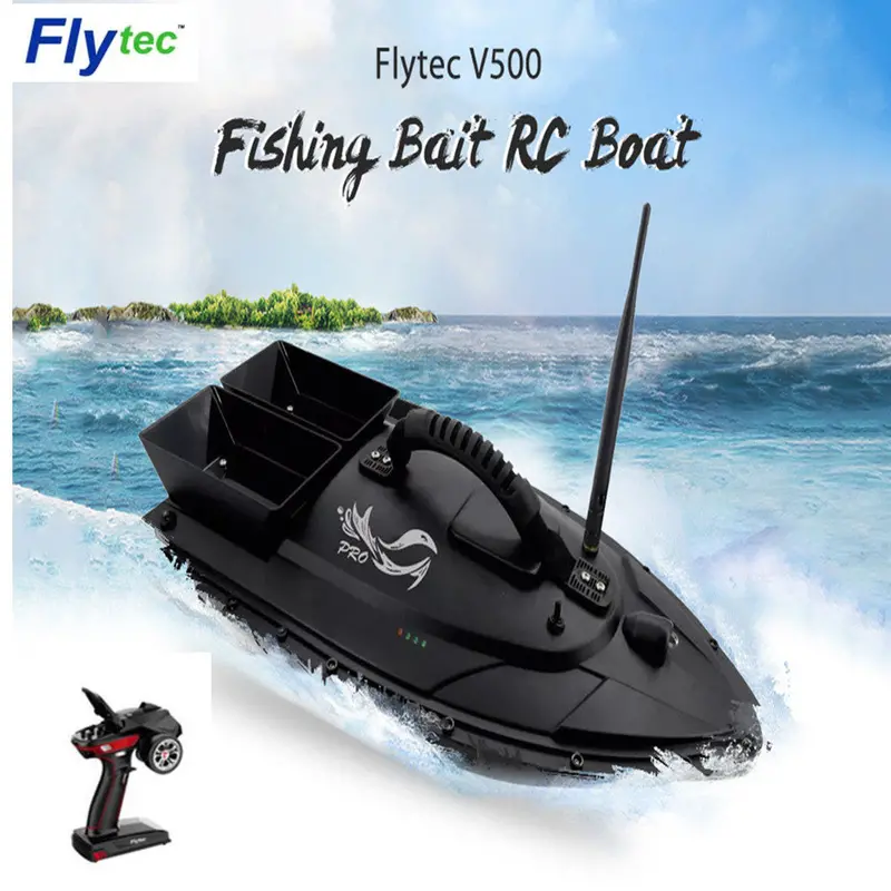 Portable Flytec V500 Rc Boat Toy Fishing Bait 500M Remote Fish Finder Double Motor 5.4Km/H Rc Ship With Transmitter Blue Light 1