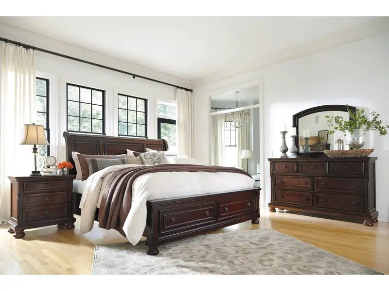 Porter Sleigh Queen Bed With Mirrored Dresser And Chest #B697 1