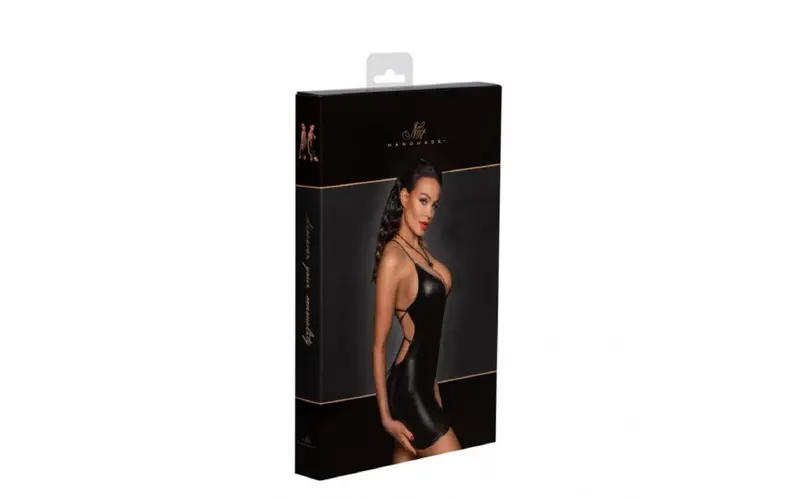 Power Wetlook Black Mini Dress W Lace Up Back. 1