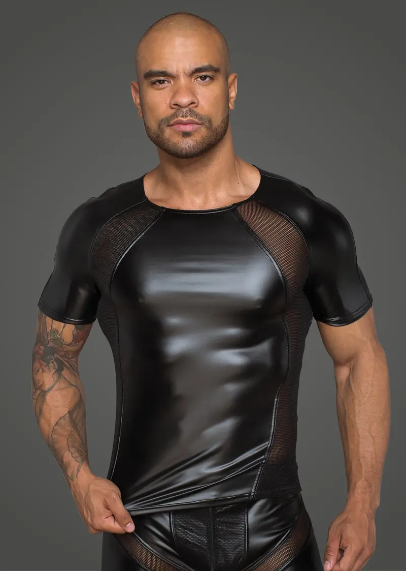 Power Wetlook Men T-Shirt With 3D Net-Black. 1