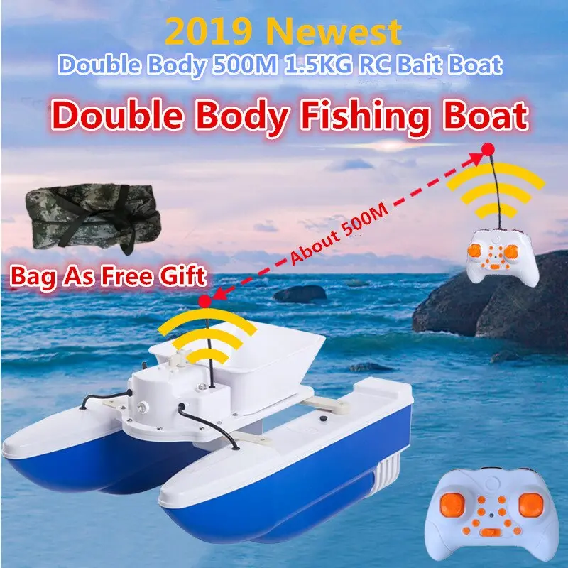 Professional Outside Fishing Electric Rc Bait Boat Double Body Folding 500M 1.5Kg Wireless Automatic Feeding Remote Control Boat 1