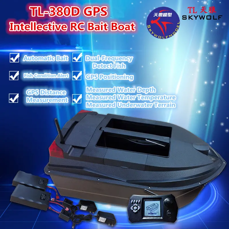 Professional Remote Control Fishing Boat Tl-380D Dual Bait Well 3Kg Load Gps Positioning Sonar Fish Finder Auto Rc Baiting Boat 1