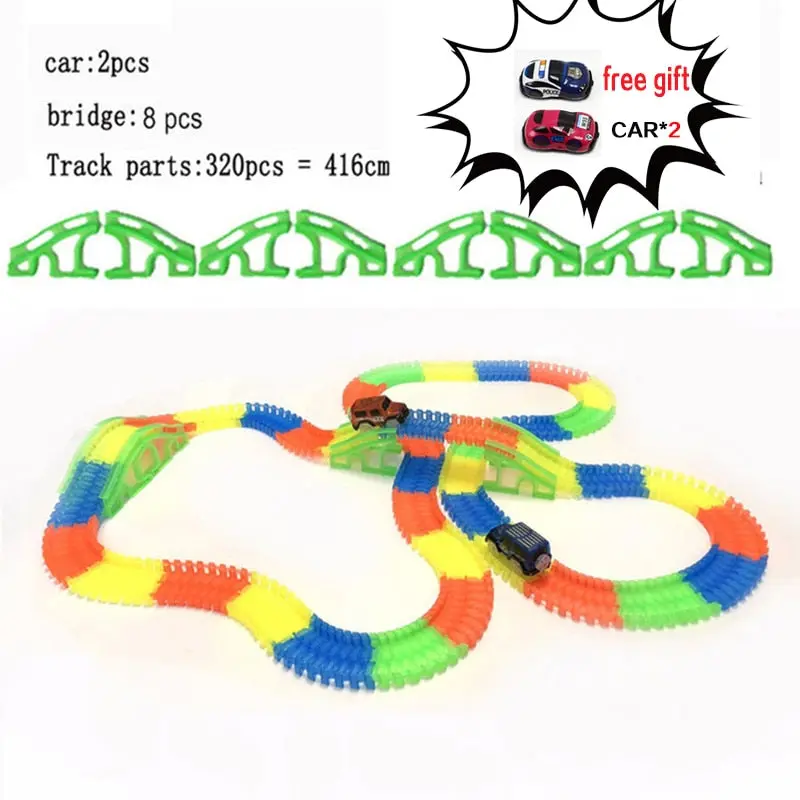 Racing Bend Rail Track Led Electronic Flash Light Car Diy Toy Kids Gift Railway Magical Glowing Flexible Track Car Toys Children 1