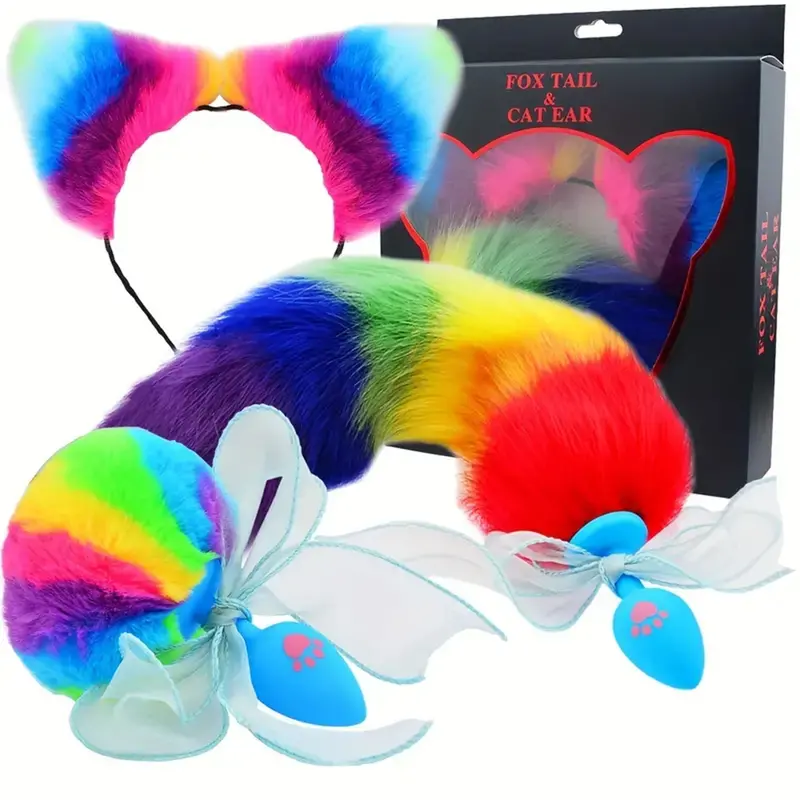 Rainbow Fox Tail Butt Plug 3Pc Set. 1