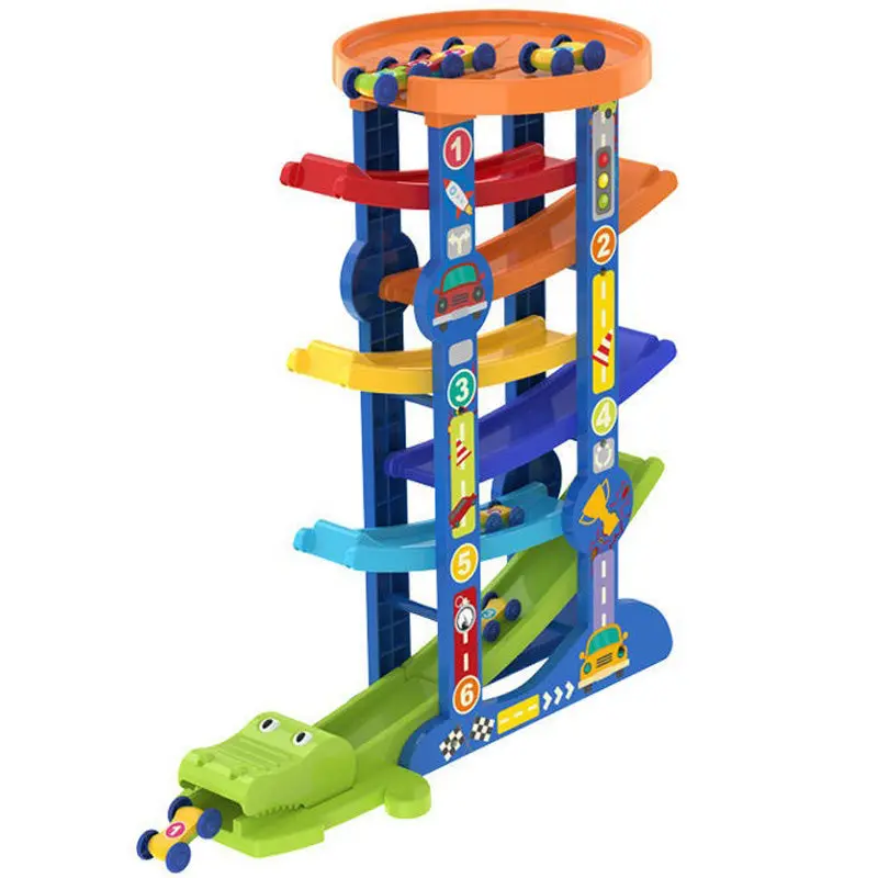 Ramp Race Track And 6 Mini Inertia Car Sliding Toy Vehicel And Train Baby Toddler Motor Skill Developmental Kids Gift 1