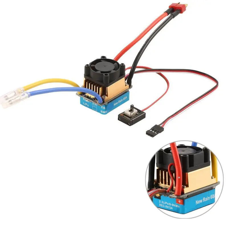 Rc 2-3 Lipo/6-9Nimh 60A Dual Mode Brush Speed Controller Esc Regulator With Cooling Fan For 1/10 Rc Car 1