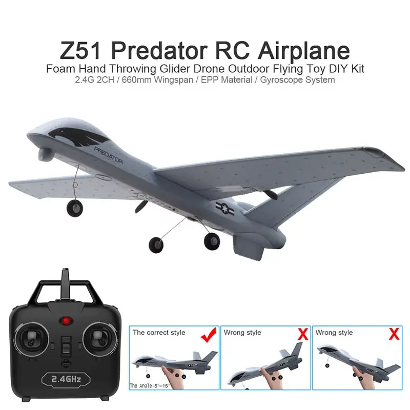 Rc Airplane Plane Z51 With 2Mp Hd Camera Or No Camera 20 Minutes Fligt Time Gliders With Led Hand Throwing Wingspan Foam Plane 1