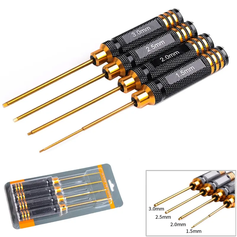 Rc Tools 4 Pcs Hex Screw Driver Set Titanium Plating Hardened 1.5 2.0 2.5 3.0Mm Screwdriver For Rc Helicopter Rc Toys (1 Set) 1