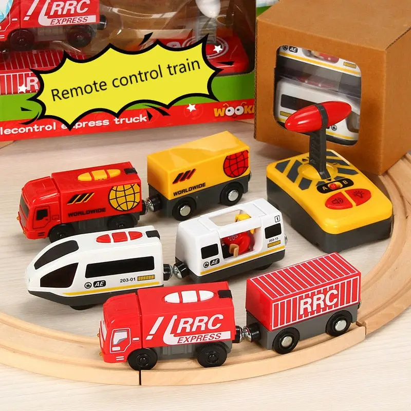 Remote Control Rc Electric Small Train Toys Set Connected With Wooden Railway Track Interesting Present For Children 1