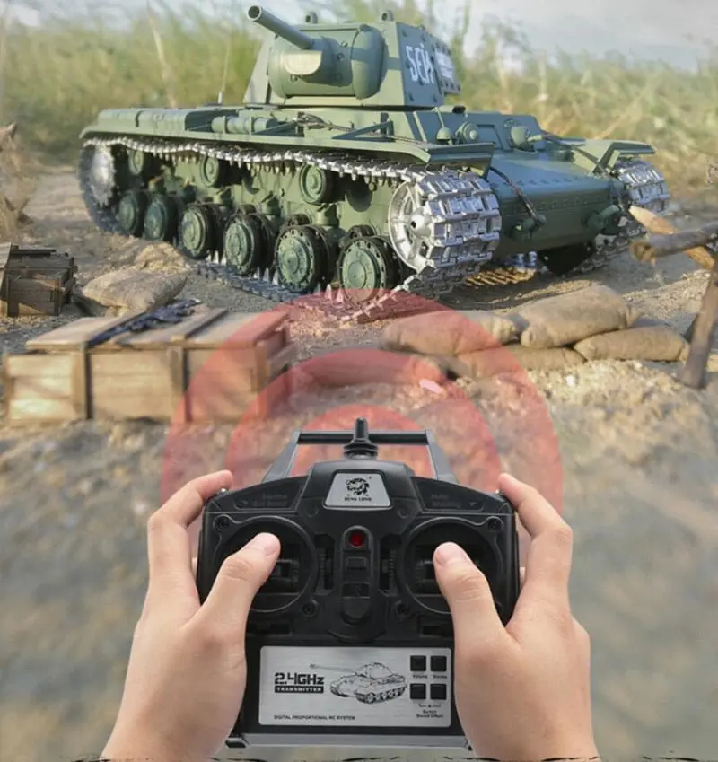 Russia Kv-1 Armored Remote Control Battle Tank Model 1:16 Metal/Plastic Turret Rotation Simulation Light Sound Smoke Boy Rc Tank 1