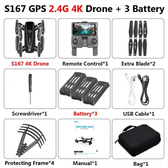S167 Gps Drone With Camera 5G Rc Quadcopter Drone 4K Wifi Fpv Foldable Off-Point Flying Gesture Photos Video Helicopter Toy 24
