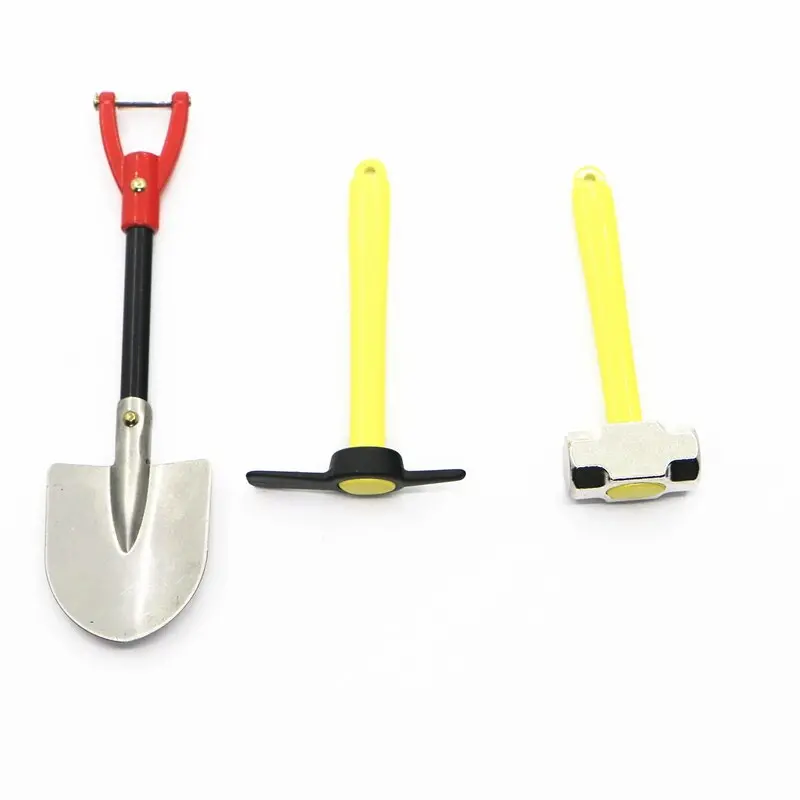 Set Of Three Model Car Simulation Hoes Metal Mini Toeing Hammer Shovel For 1:10 Trx 4 90046 Jkmax D90 Rc Climbing Car Decoration 1