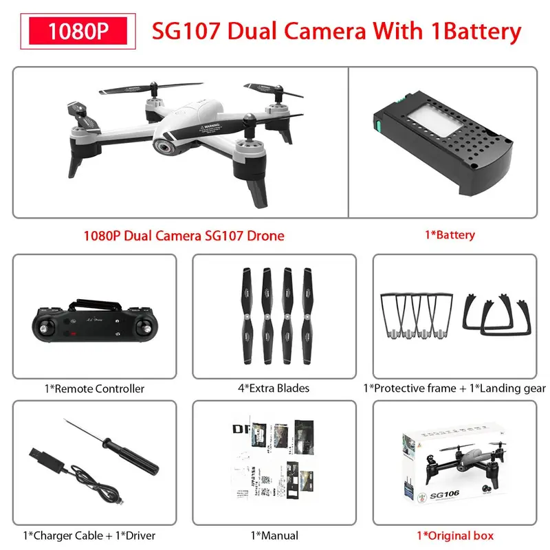 Sg106 Wifi Fpv Rc Drone With 720P Or 1080P Or 4K Hd Dual Camera Optical Flow Aerial Video Rc Quadcopter For Toys Kid Rc Dron 10