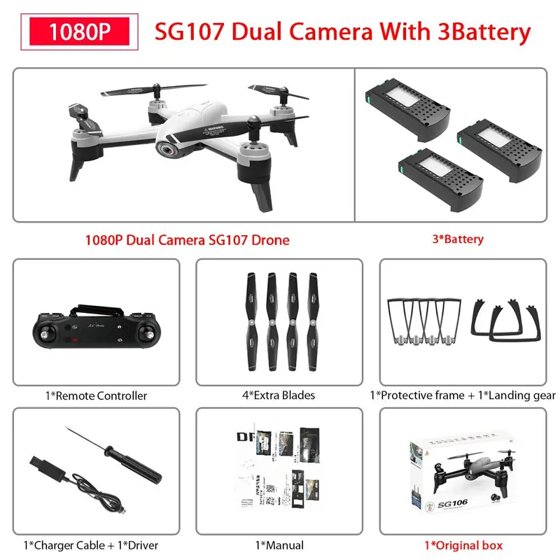 Sg106 Wifi Fpv Rc Drone With 720P Or 1080P Or 4K Hd Dual Camera Optical Flow Aerial Video Rc Quadcopter For Toys Kid Rc Dron 12