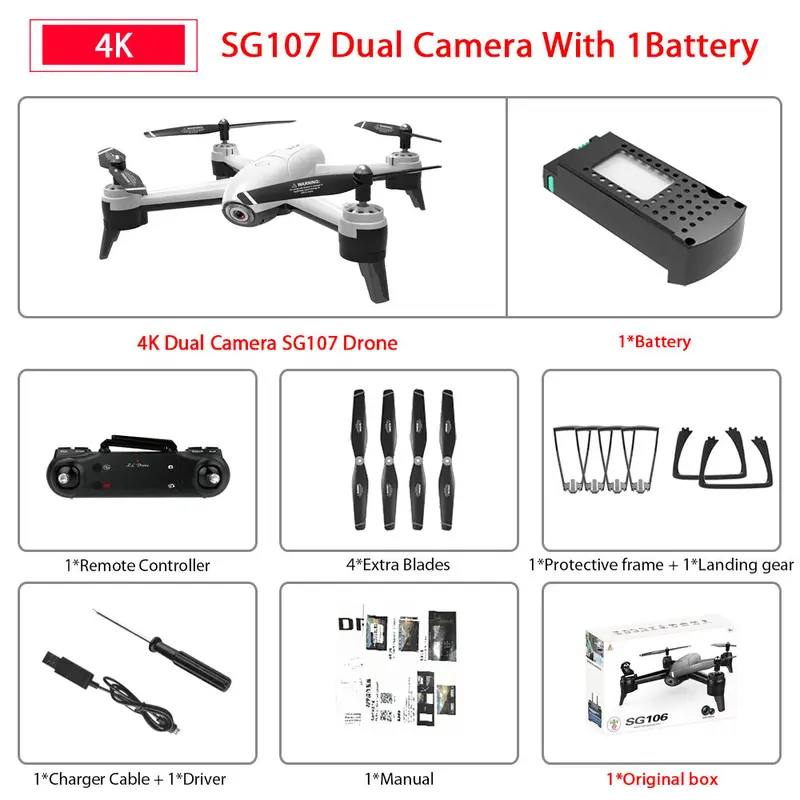 Sg106 Wifi Fpv Rc Drone With 720P Or 1080P Or 4K Hd Dual Camera Optical Flow Aerial Video Rc Quadcopter For Toys Kid Rc Dron 13