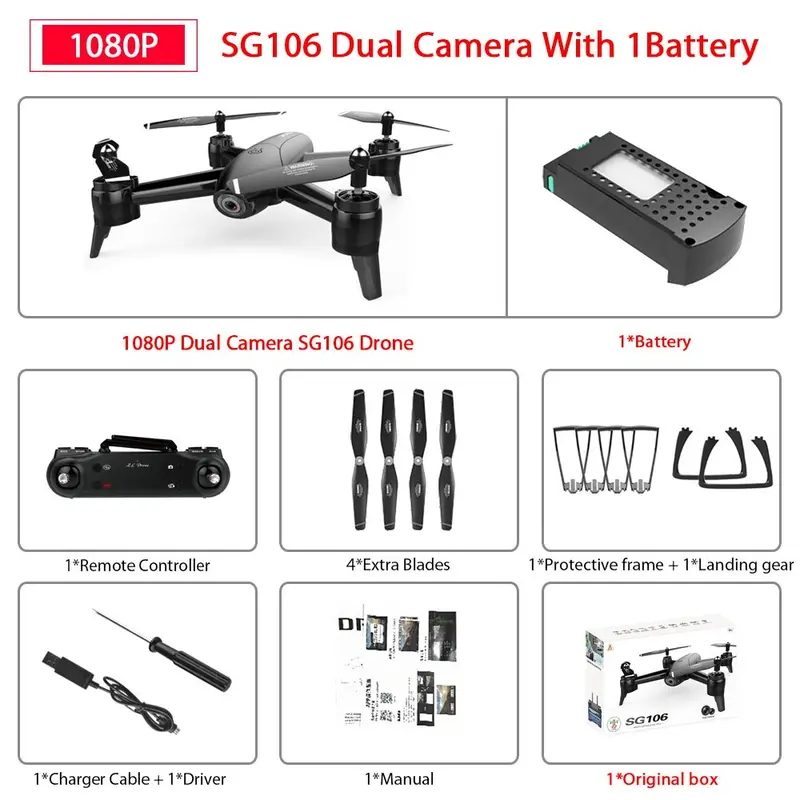 Sg106 Wifi Fpv Rc Drone With 720P Or 1080P Or 4K Hd Dual Camera Optical Flow Aerial Video Rc Quadcopter For Toys Kid Rc Dron 13