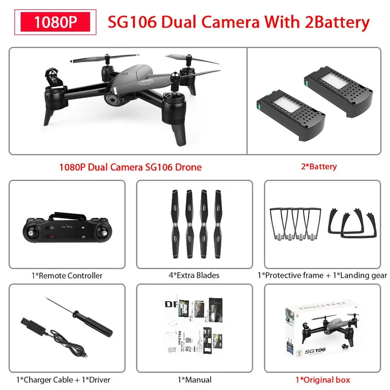Sg106 Wifi Fpv Rc Drone With 720P Or 1080P Or 4K Hd Dual Camera Optical Flow Aerial Video Rc Quadcopter For Toys Kid Rc Dron 14