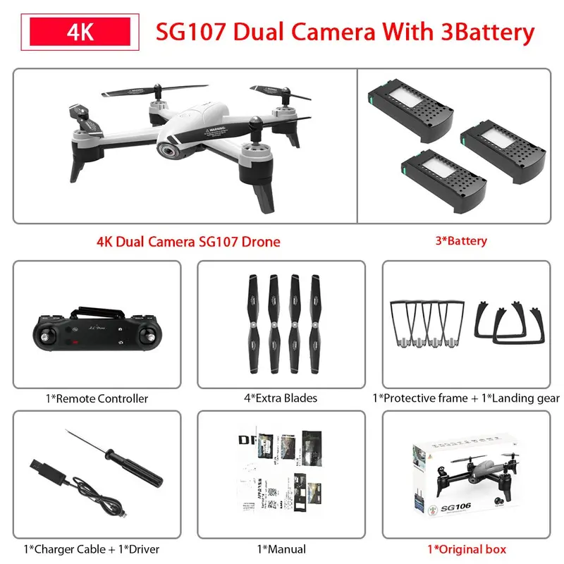 Sg106 Wifi Fpv Rc Drone With 720P Or 1080P Or 4K Hd Dual Camera Optical Flow Aerial Video Rc Quadcopter For Toys Kid Rc Dron 15