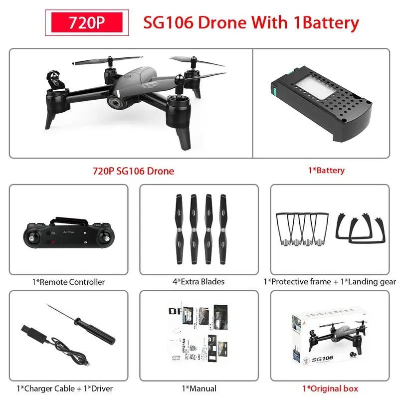 Sg106 Wifi Fpv Rc Drone With 720P Or 1080P Or 4K Hd Dual Camera Optical Flow Aerial Video Rc Quadcopter For Toys Kid Rc Dron 16