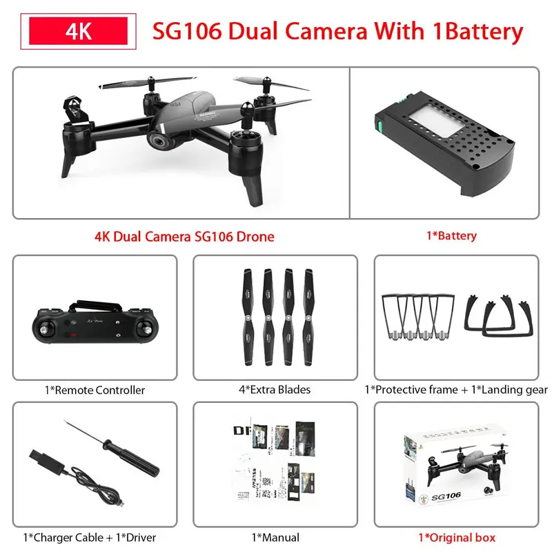 Sg106 Wifi Fpv Rc Drone With 720P Or 1080P Or 4K Hd Dual Camera Optical Flow Aerial Video Rc Quadcopter For Toys Kid Rc Dron 16