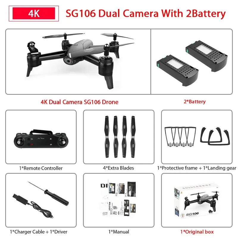 Sg106 Wifi Fpv Rc Drone With 720P Or 1080P Or 4K Hd Dual Camera Optical Flow Aerial Video Rc Quadcopter For Toys Kid Rc Dron 17