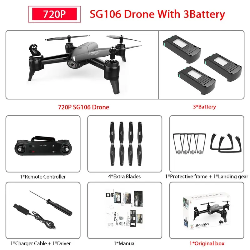 Sg106 Wifi Fpv Rc Drone With 720P Or 1080P Or 4K Hd Dual Camera Optical Flow Aerial Video Rc Quadcopter For Toys Kid Rc Dron 18
