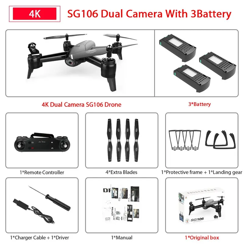 Sg106 Wifi Fpv Rc Drone With 720P Or 1080P Or 4K Hd Dual Camera Optical Flow Aerial Video Rc Quadcopter For Toys Kid Rc Dron 18