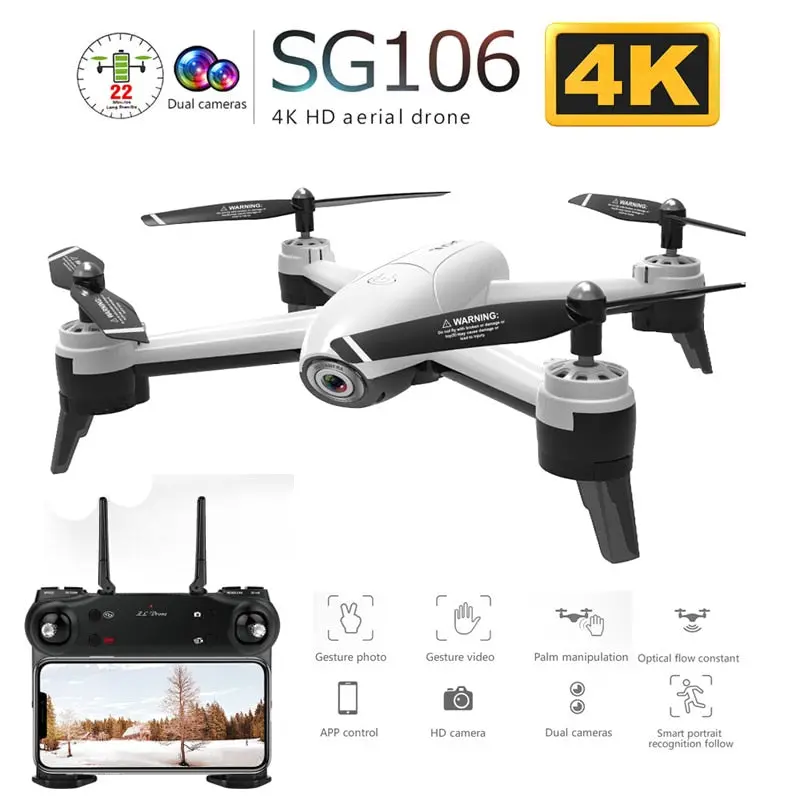 Sg106 Wifi Fpv Rc Drone With Dual Camera 720P 1080P 4K Aerial Video Wide Angle Optical Flow Rc Quadcopter Helicopter Kid Toy E58 1