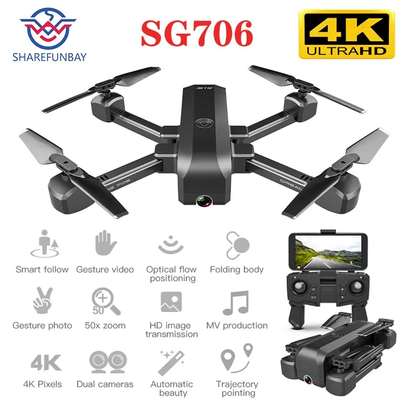 Sg706 Drone 4K Wifi 1080P Dual Camera Quadcopter Optical Flow Stability Height Rc Helicopter Rc Toy Drone With Camera 1