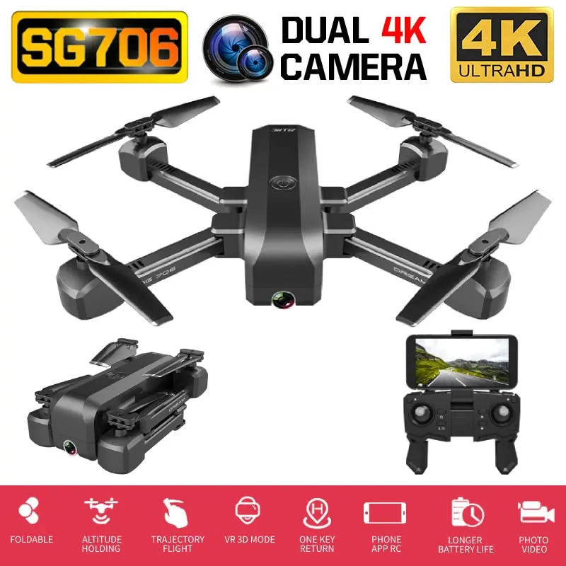 Sg706 Drone 4K Wifi 1080P Dual Camera Quadcopter Optical Flow Stability Height Rc Helicopter Rc Toy Drone With Camera Vs Xs812 1
