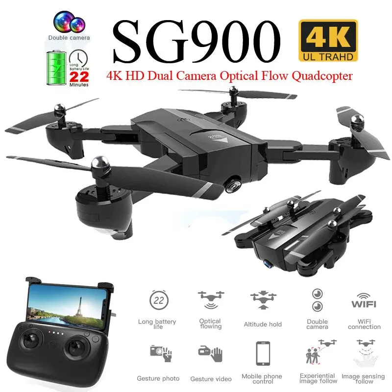 Sg900 Foldable Profissional Drone With Dual Camera 720P 4K Selfie Wifi Fpv Wide Angle Optical Flow Rc Quadcopter Helicopter Toys 1