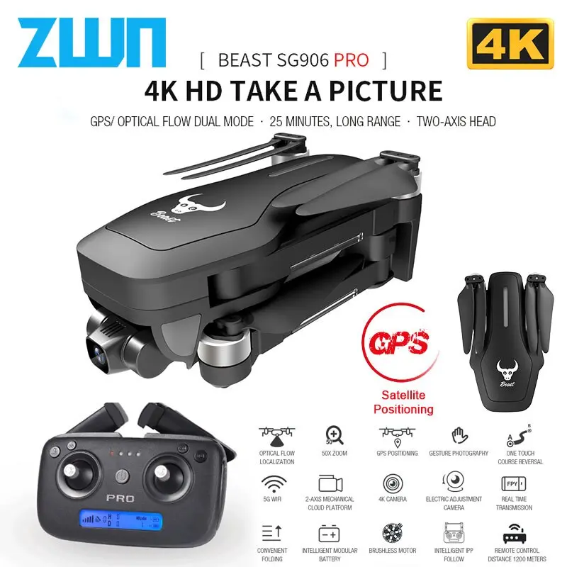 Sg906 Pro Gps Drone With Wifi Fpv 4K Hd Camera Two-Axis Anti-Shake Self-Stabilizing Gimbal Brushless Quadcopter Vs Sjrc F11 Pro 1