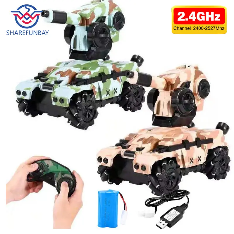 Sharefunbay Rc Tank 2.4G 4Wd Can Fire Water Bombs Rc Tank Drift Horizontal Movement 360 ° Rotating Rc Toy 1