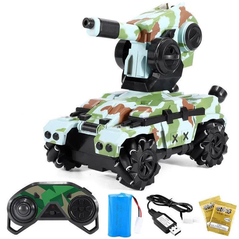 Sharefunbay Rc Tank 2.4G 4Wd Can Fire Water Bombs Rc Tank Drift Horizontal Movement 360 ° Rotating Rc Toy 2