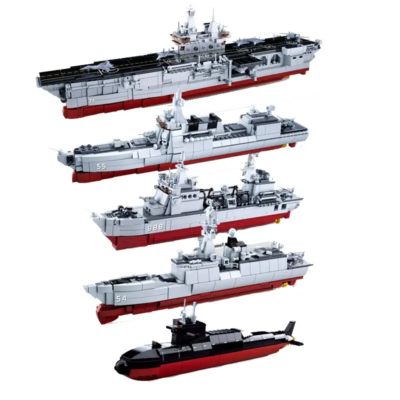 Sluban Navy Battle Ship Aircrafted Carrier Ruiser Military Submarine Naval Destroyer Warship Model Building Block Toys For Kids 1