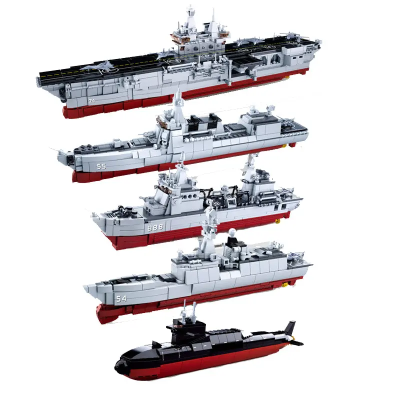 Sluban Navy Battle Ship Aircrafted Carrier Ruiser Military Submarine Naval Destroyer Warship Model Building Block Toys For Kids 1